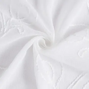 72" White Floral Faux Linen Shower Curtain With Embroidery