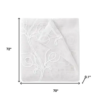 72" White Floral Faux Linen Shower Curtain With Embroidery