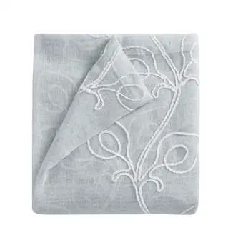 72" Gray Floral Faux Linen Shower Curtain With Embroidery