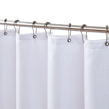72" White Waffle Weave Fabric Shower Curtain Liner and Hooks Set