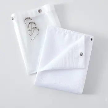 72" White Waffle Weave Fabric Shower Curtain Liner and Hooks Set