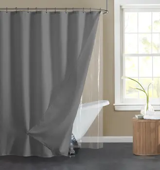 72" Dark Gray Waffle Weave Fabric Shower Curtain Liner and Hooks Set