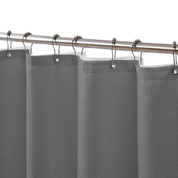 72" Dark Gray Waffle Weave Fabric Shower Curtain Liner and Hooks Set