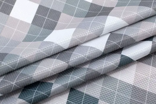 72" Gray And White Argyle Waffle Weave Fabric Shower Curtain and Hooks Set