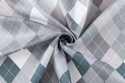 72" Gray And White Argyle Waffle Weave Fabric Shower Curtain and Hooks Set