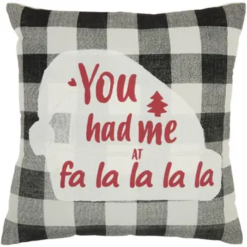 18" Black Gray and White Christmas Cotton Throw Pillow