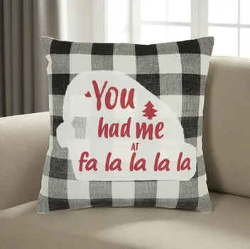 18" Black Gray and White Christmas Cotton Throw Pillow