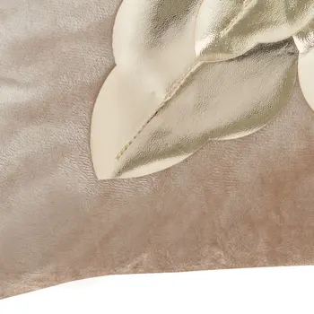 16" Beige And Gold Christmas Poinsettia Velvet Throw Pillow