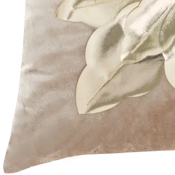 16" Beige And Gold Christmas Poinsettia Velvet Throw Pillow