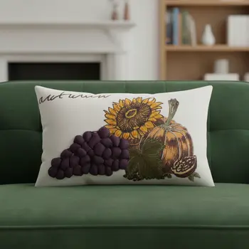 12" X 20" Lumbar Autumn Cotton Throw Pillow with Embroidery