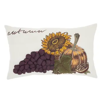 5" X 12" Yellow and White Thanksgiving Pumpkin and Sunflowers Cotton Throw Pillow