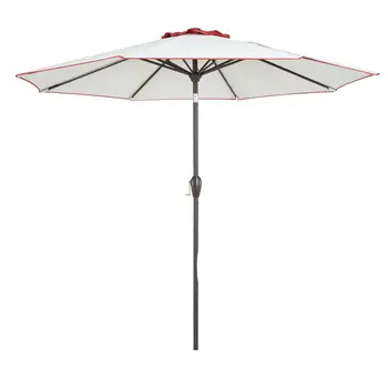 9' Beige And Terracotta Polyester Octagonal Tilt Market Patio Umbrella