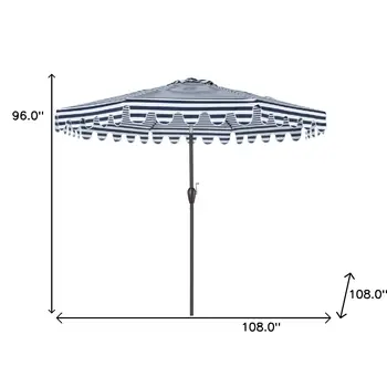 9' Navy Blue And White Stripe Octagonal Tilt Market Patio Umbrella
