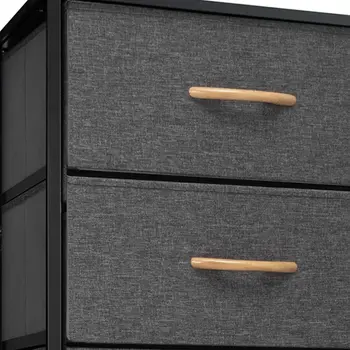 18" Gray And Black Steel And Fabric Six Drawer Dresser