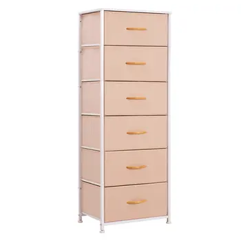 18" Pink and White Steel and Fabric Six Drawer Chest