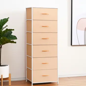 18" Pink and White Steel and Fabric Six Drawer Chest