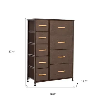 27" Brown Steel and Fabric Nine Drawer Combo Dresser