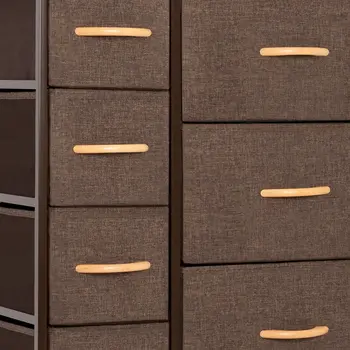 27" Brown Steel and Fabric Nine Drawer Combo Dresser