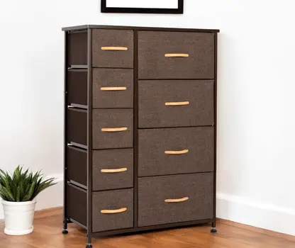 27" Brown Steel and Fabric Nine Drawer Combo Dresser