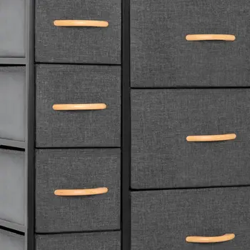 27" Gray and Black Steel and Fabric Nine Drawer Combo Dresser