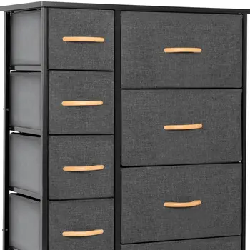 27" Gray and Black Steel and Fabric Nine Drawer Combo Dresser