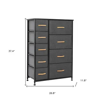 27" Gray and Black Steel and Fabric Nine Drawer Combo Dresser