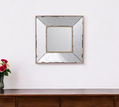 12" Square Wall Mounted Vintage Style Glass Frame Accent Mirror