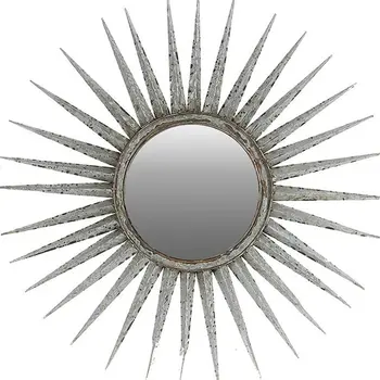 30" Antiqued Silver Gray Sunburst Wall Mounted Accent Mirror