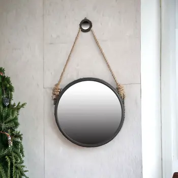 Black and Silver Round Accent Metal Mirror