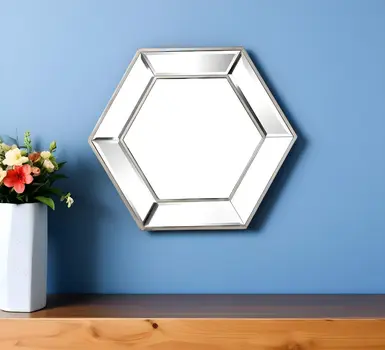18" Silver Hexagon Glass Framed Accent Mirror