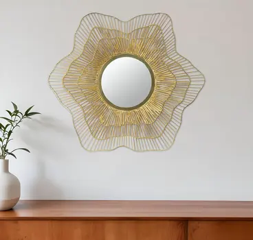 27" Gold Floral Sunburst Iron Framed Accent Mirror