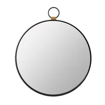 28" Black Round Iron Framed Accent Mirror