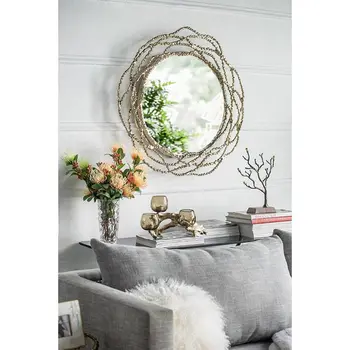 34" Antiqued Gold Abstract Scalloped Aluminum Framed Accent Mirror