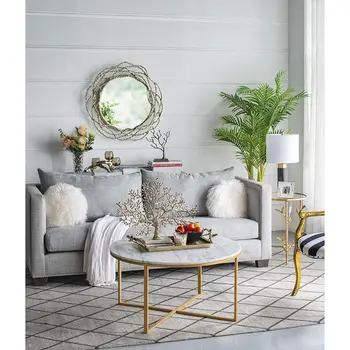 34" Antiqued Gold Abstract Scalloped Aluminum Framed Accent Mirror