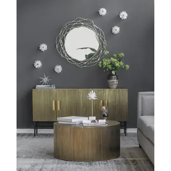 34" Antiqued Gold Abstract Scalloped Aluminum Framed Accent Mirror