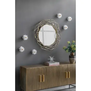 34" Antiqued Gold Abstract Scalloped Aluminum Framed Accent Mirror