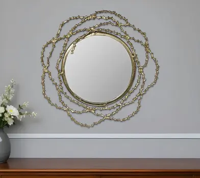 34" Antiqued Gold Abstract Scalloped Aluminum Framed Accent Mirror