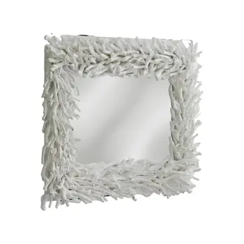 28" White Rattan Framed Accent Mirror