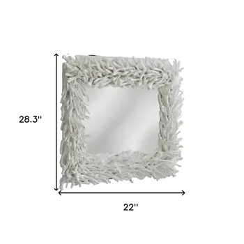 28" White Rattan Framed Accent Mirror