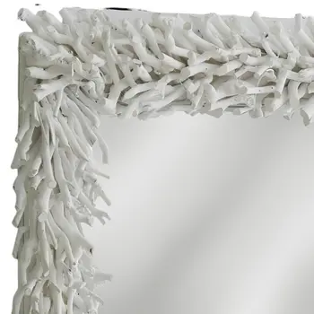 28" White Rattan Framed Accent Mirror