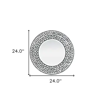 24" Black And White Round Wood And Shell Framed Accent Mirror