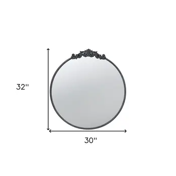 32" Black Crowned Top Iron Framed Accent Mirror