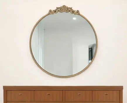 32" Gold Crowned Top Iron Framed Accent Mirror
