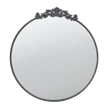 39" Black Crowned Top Iron Framed Accent Mirror