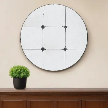 36" Black Round Iron Framed Antiqued Glass Accent Mirror