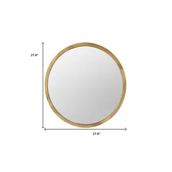 28" Brown Round Solid Wood Framed Accent Mirror