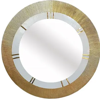36" Gold and White Round Aluminum Ribbed Edge Framed Accent Mirror