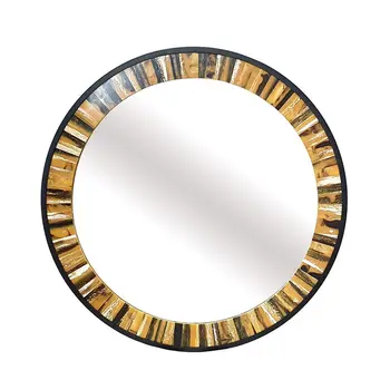 32" Brown and Black Faux Stone Round Framed Accent Mirror