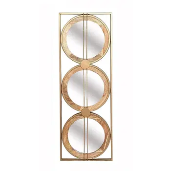 14" Brown and Gold Aluminum and Wood Geometric Framed Accent Mirror
