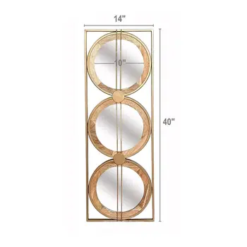 14" Brown and Gold Aluminum and Wood Geometric Framed Accent Mirror